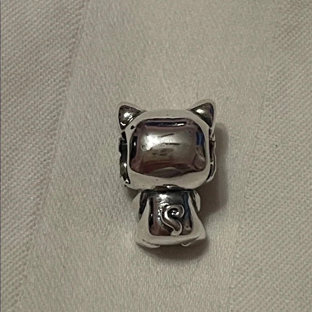Sterling Silver Fishbone Cat Charm with Blue Accents - Picture 7 of 11